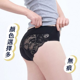 Go&Move【蕾絲版】日用中腰月亮褲 靜謐黑 Mid-Waisted Lace Leak-proof Briefs - Daytime, Moderate Flow