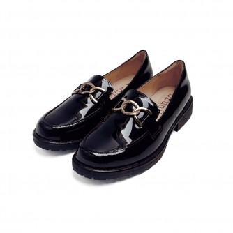 Brunii魔幻演奏會鏈條牛皮樂福低跟鞋