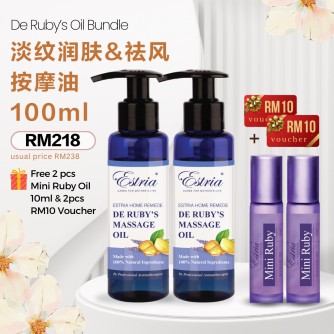 Estria De Ruby's Oil 100ml [Bundle of 2] Free Mini Ruby x2 + Voucher RM10 x2