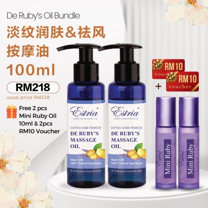Estria De Ruby's Oil 100ml [Bundle of 2] Free Mini Ruby x2 + Voucher RM10 x2