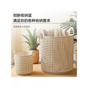 复古仿竹编手 镂空手提篮 TB2239（大号18L）30.5cm x30 cm x38cm (2入 - 奶咖 + 淺褐）