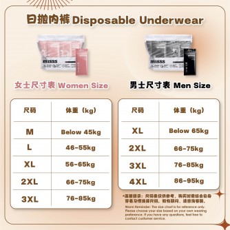 Misss 100% Full Cotton Disposable Underwear （1Bag 7pcs）